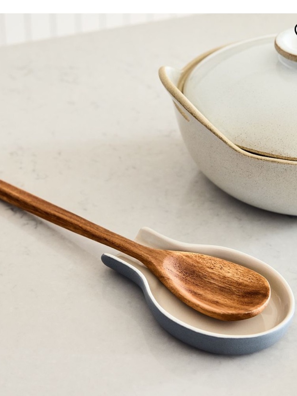 West Elm Kaloh Collection Stoneware Spoon Rest in Fog.